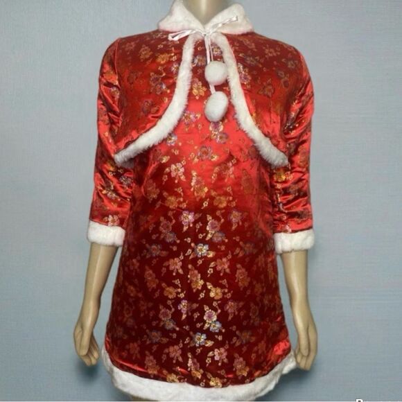 Vintage Eastern Collection Fur Trimmed Cheongsam Dress & Matching Jacket - Picture 9 of 11